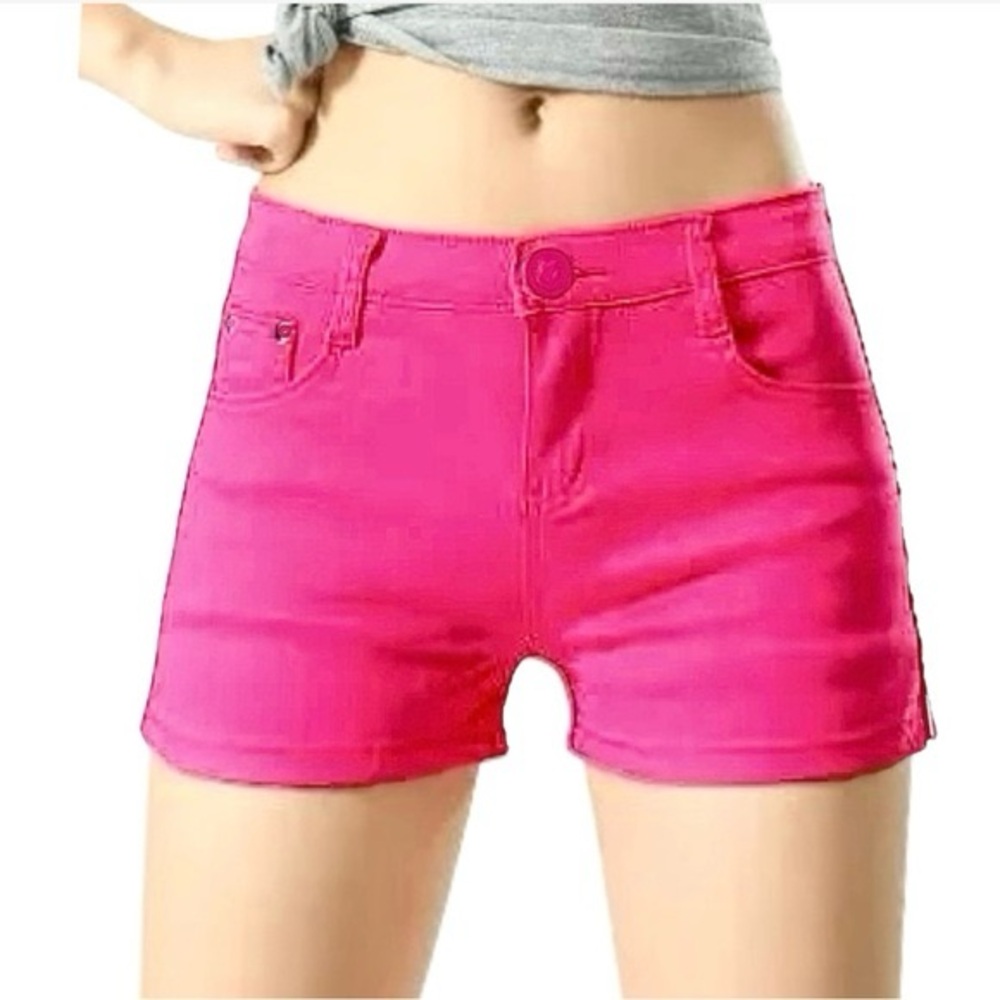 Vintage Y2K fuchsia pink denim jean micro shorts size 8 cotton modern fit slits